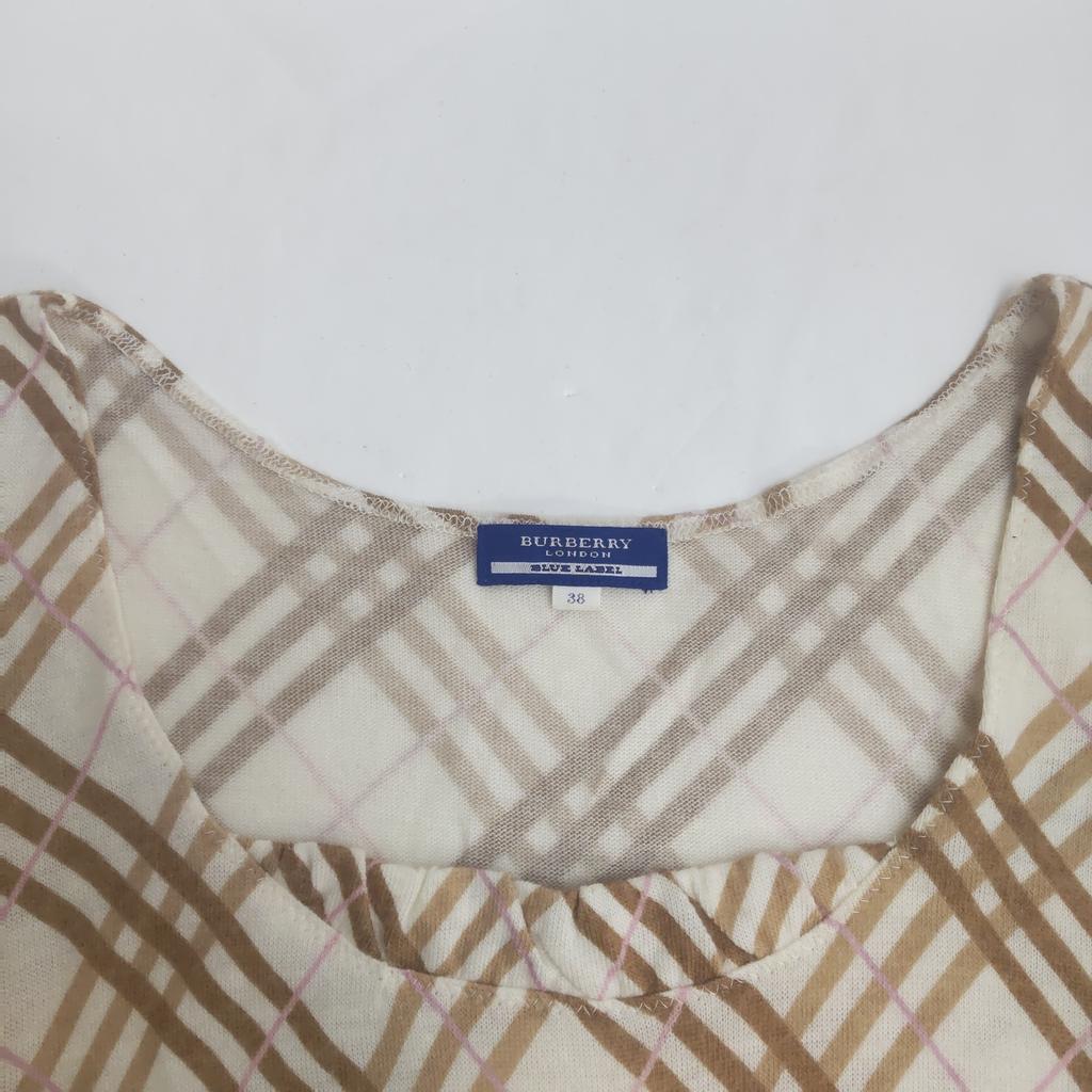 Burberry BLUE LABEL Langarm Karottenoberteil Weiß Braun Damen 38/M(GEBRAUCHT)