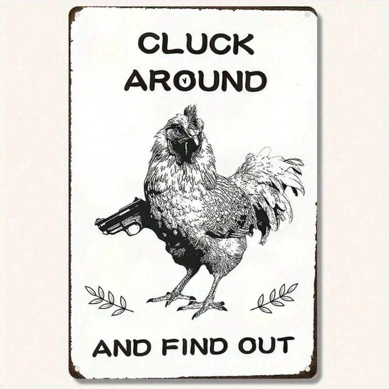 Vintage Rooster Metal Wall Poster, Cluck Around and Find Out Farmhouse Kitchen Decor