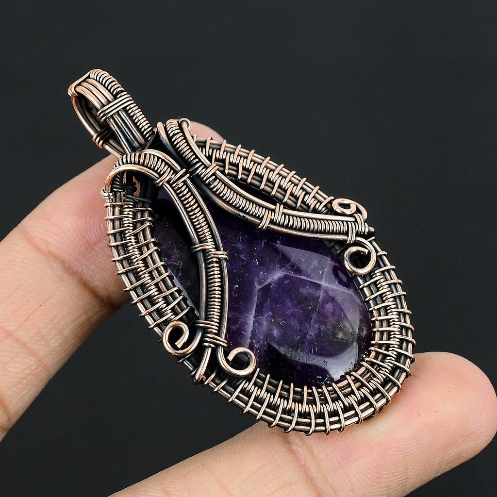Amethyst Pendant Gemstone Jewelry, 999 Copper Wire Wrapped Pendant, Gift For Women Handmade Pendant