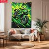 Grüne Motorrad-Geschwindigkeits-Bewegung Wandteppich Fahrrad-Kunst-Druck Rennsport-Thema Dekor Garage Man Cave Wandbehang