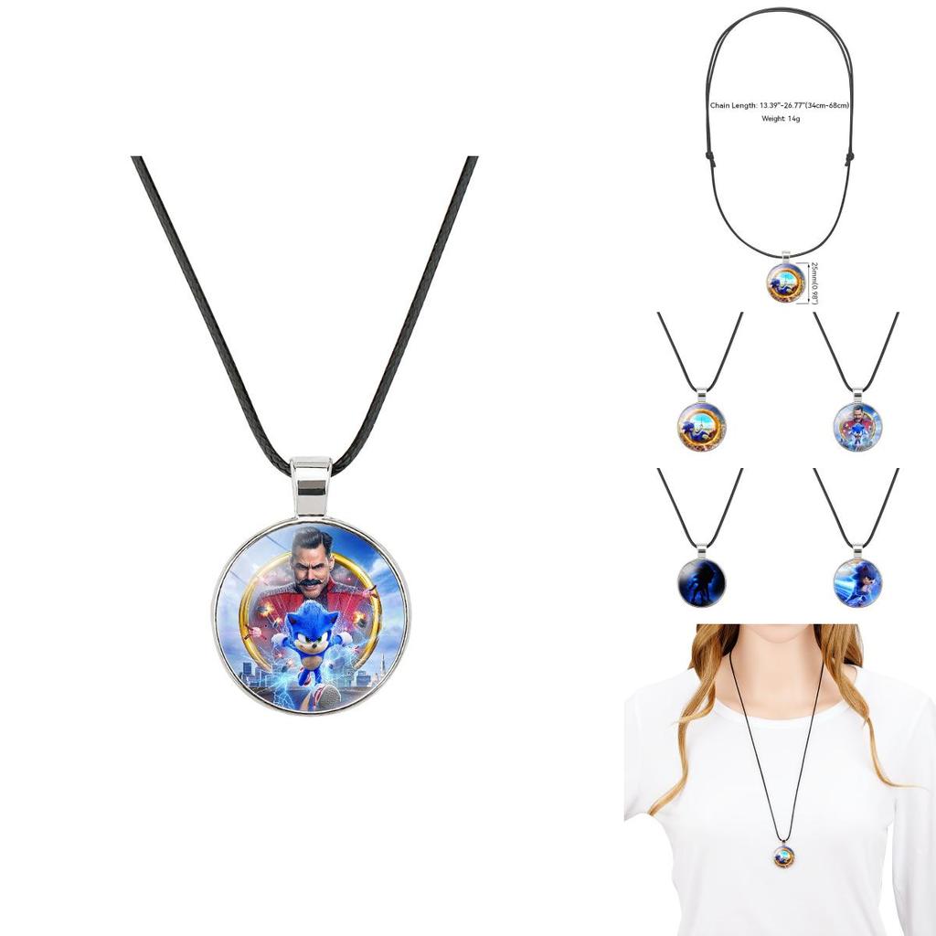 Sonic The Hedgehog Zeitstein Halskette Weiches Wachsband Hypoallergen Cartoon Anhänger