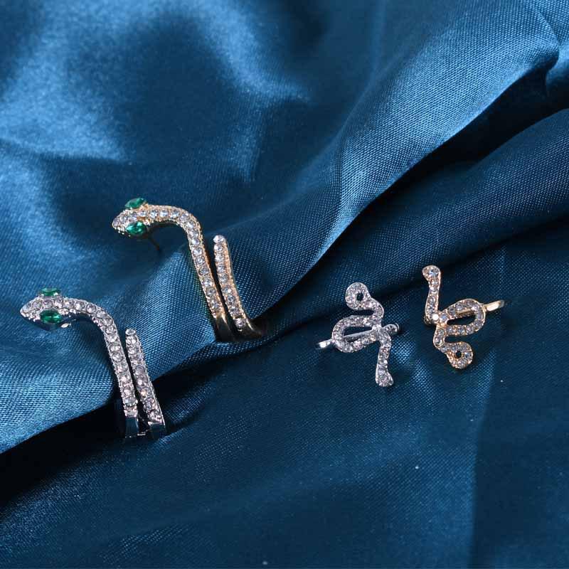 Three-Dimensional Gold Snake Zircon Ear Cuff Earrings