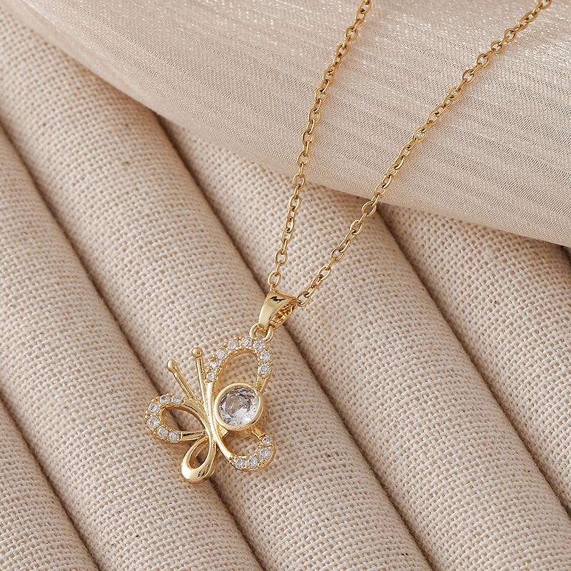 Butterfly Necklace for Women, Stainless Steel with Micro-Paved Zircon, Versatile Fashion Accessory.