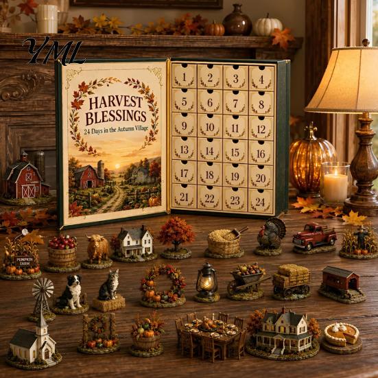 Autumn Theme Celebration Gift Harvest Blessings Advent Calendar, 24 Days Countdown to Thanksgiving Calendar Box, Festive Home Decor Accents