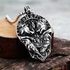 Nordic Stainless Steel Viking Rune Necklace with Celtic Wolf and Raven Design