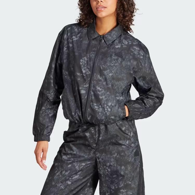 Adidas Future Icons 3-Stripes Woven Windbreaker Floral Print Zip Long Sleeve Windbreaker Women Outerwear Black IM2456