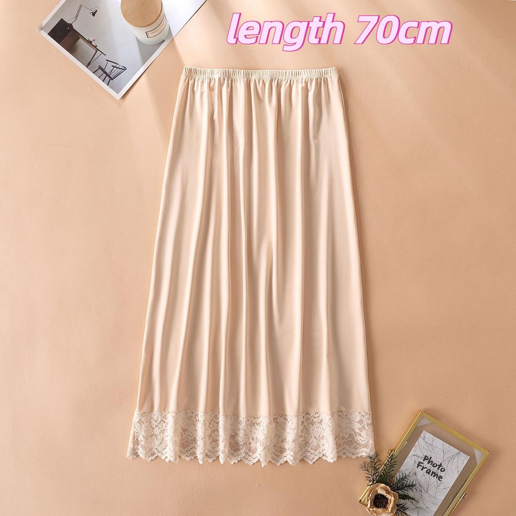 Women's Sheerproof Anti Exposure Lace Lined Mid Length A Line Underskirt Half Slip Safety Bottoming Leggings Skirt