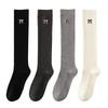Wadenhohe Socken, Damen-Socken mit gestickter Schleife, Ballett-Stil lange Strümpfe für Frühling und Herbst, Doppelnadel-Baumwolle
