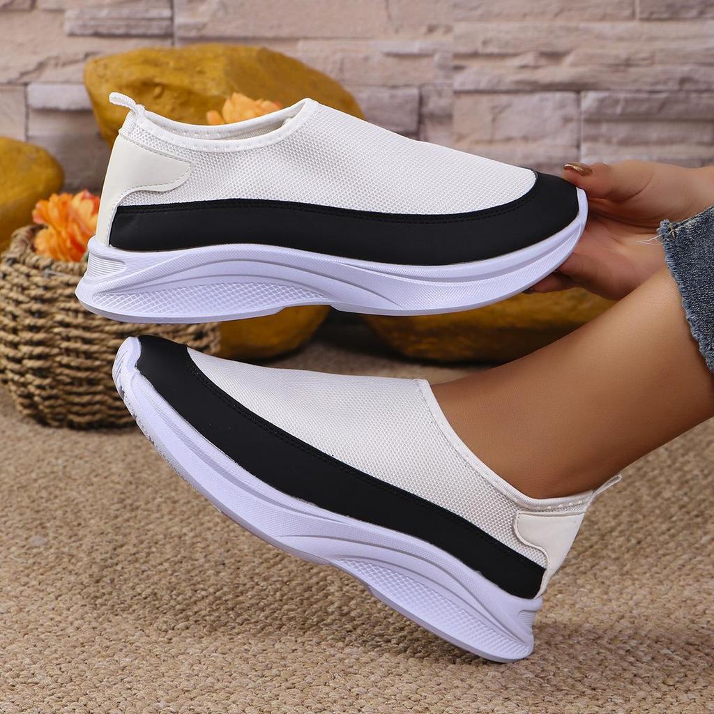 Chaussures de Sport Grande Taille pour Femmes Semelle Épaisse Couleur Unie Décontractées Flyknit Maille Respirante Chaussures Simples Légères Tricotées Baskets 36-43
