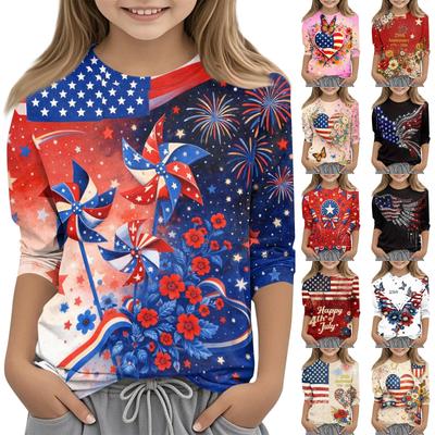 Camiseta Casual Infantil com Estampa do Dia da Independência, Gola Redonda e Manga de Sete Quartos