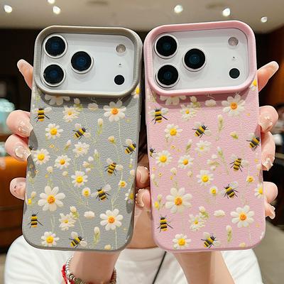 Funda de Teléfono Suave de TPU con Diseño de Flor de Abeja Para iPhone Air 17 16 15 14 Pro Max 13 12 Pro Max 11 16e Cubierta Antigolpes de Textura de Cuero de Silicona