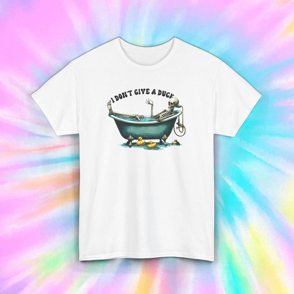 

I Don’t Give a Duck Skeleton Bathtub Funny Halloween T-Shirt S-5XL Sarcastic Tee 3XL