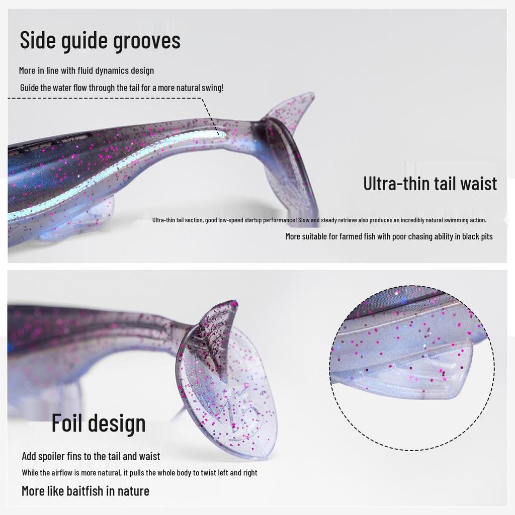 Floating Soft Bait T-Tail Lure with Lead Head Hook for Bass and Mandarin Fish Fishing Rig