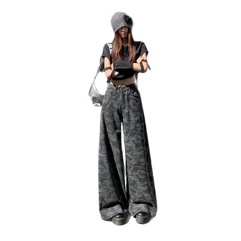 Women's High-Waisted Camouflage Wide-Leg Jeans - Autumn Fashionable Design