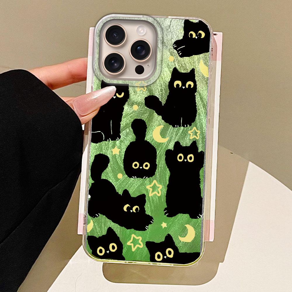 Cute Moon Black Cat Phone Case for iphone 16 15 14 7 8 Plus 13 Pro Max 16e X XS XR SE 2022 Shell Girls Soft Back Silicone Cover