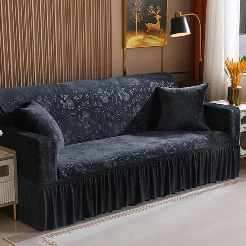 Solid Color  Lace Crystal Velvet Sofa Cushion Luxury Sofa Cover Full Coverage Elastic Sofa Cover Fabric
