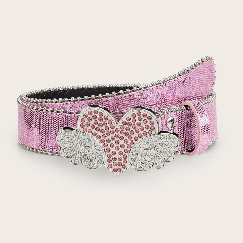Adult Full Sequins Waist Belt for Dress Waist Belt Rhinestones Heart&Wing Buckle Thin Waist Belt Female Delicate Belt
