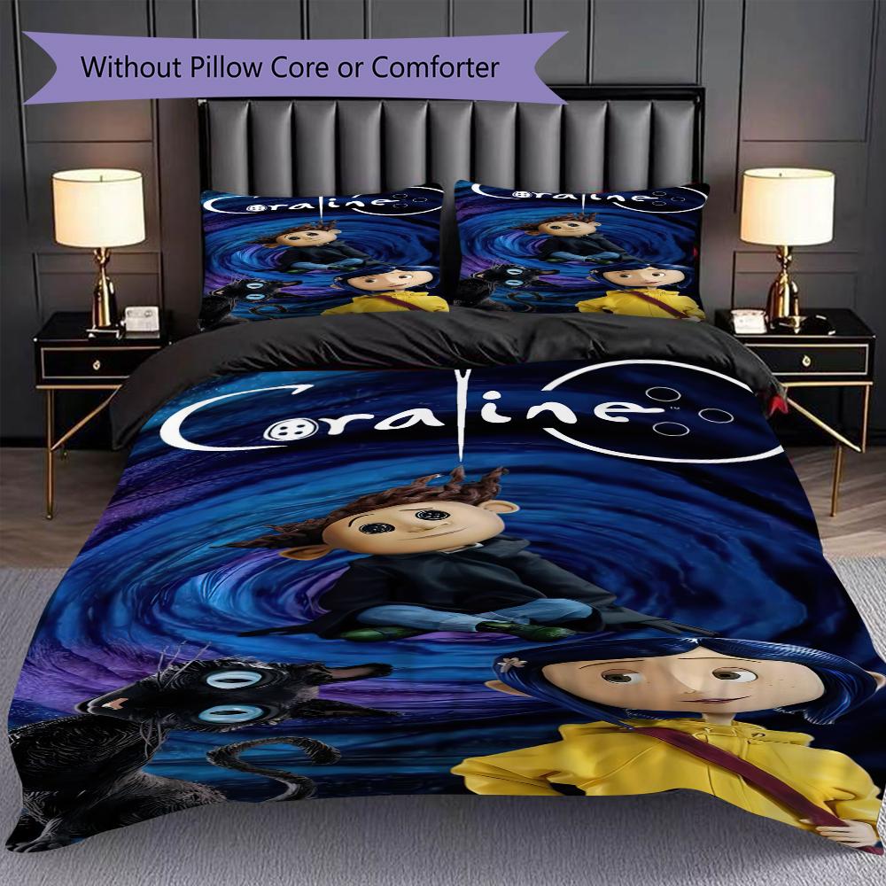 1PC Coraline Pattern Bedding Quilt Set Quilt Cover Pillowcase Home Decoration Birthday Gift (1 * Duvet Cover + 2 * Pillowcase, Without Core)