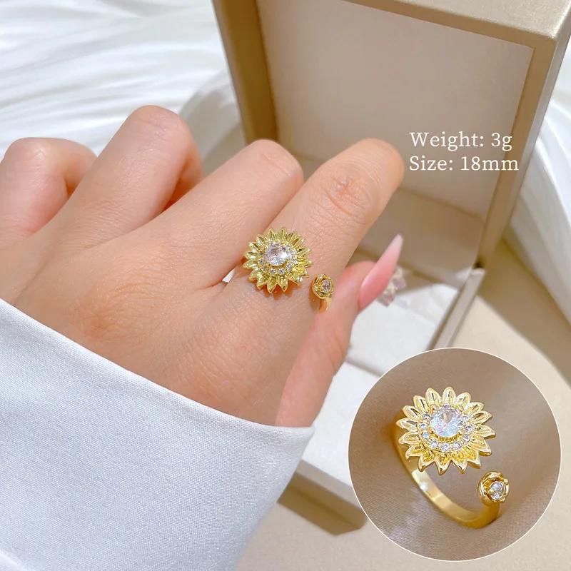 

Fashion Zircon Sunflower Daisy Necklaces Stud Earrings Rings for Women Accessories Stainless Steel Chain Jewelry Set Gifts