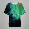 Women's Short Sleeve Linen Cotton Shirt Henley Button Neck Chest Pocket Casual Blouse with Artistic Print Pattern Lightweight Summer Top