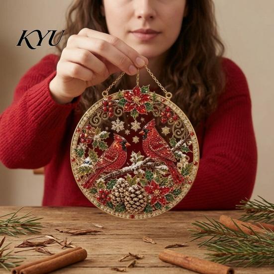 Decorative Ornaments for Home Christmas Rhinestone Painting Suncatcher Kit, Round DIY Hanging Decor Gifts Tree Home, Craft Pendant Holiday Party