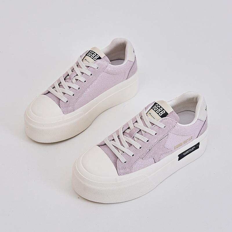 Star Women's Shoes 2025 Autumn New Women's Sports Leather White Shoes Women's Platform Casual Versatile Board Shoes Women's Tide