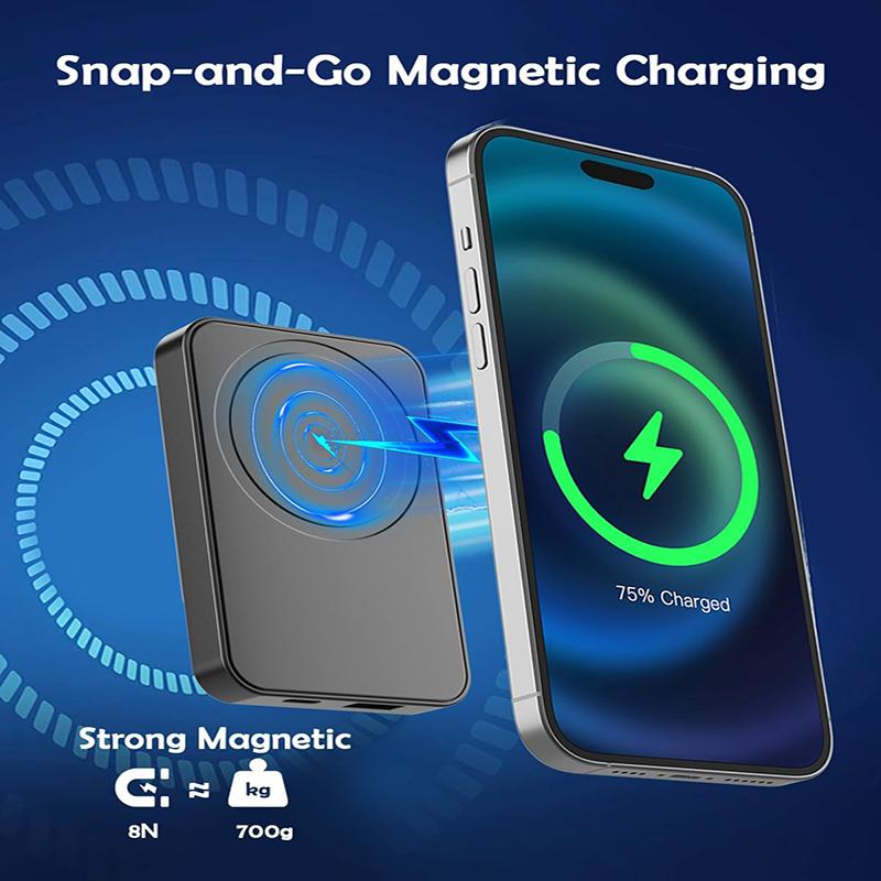 Magnetická bezdrátová powerbanka 10 000 mAh, podporuje rychlé nabíjení 22,5 W / PD 20 W, kompatibilní s telefony iPhone a Android