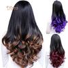 Tenfyer Women Big Wave Long Curly Wavy Gradient Color Ombre Three-forth Full Hair Wig