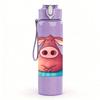 1PC Relaxed Pink Pig Cartoon 750ml Color Plastic Sports Water Bottle Leakproof Flip Straw Lid Suitable for Sports Office Home Use