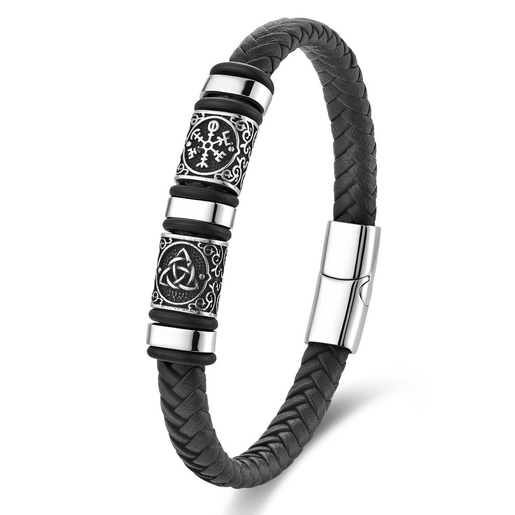 Black Leather Rope Cowhide Men's Double-layer Genuine Leather Woven Bracelet Handmade Multi-layer Leather Bracelet