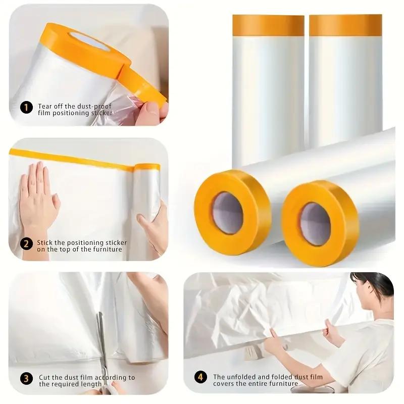 1PC 20m/787.4in Tape and Drape, Pre-Taped Masking Film, Adhesive Plastic Painting Drop Film, Multi Use Paint Masking Paper