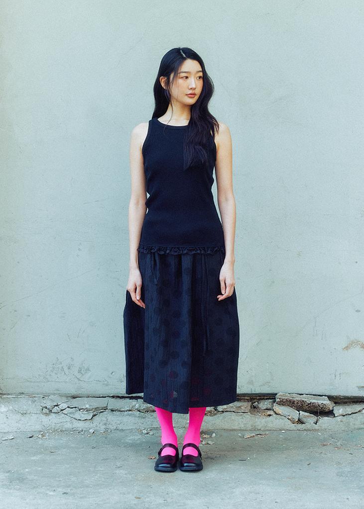Cookies Dot Jacquard Flare Banding Skirt (Black)