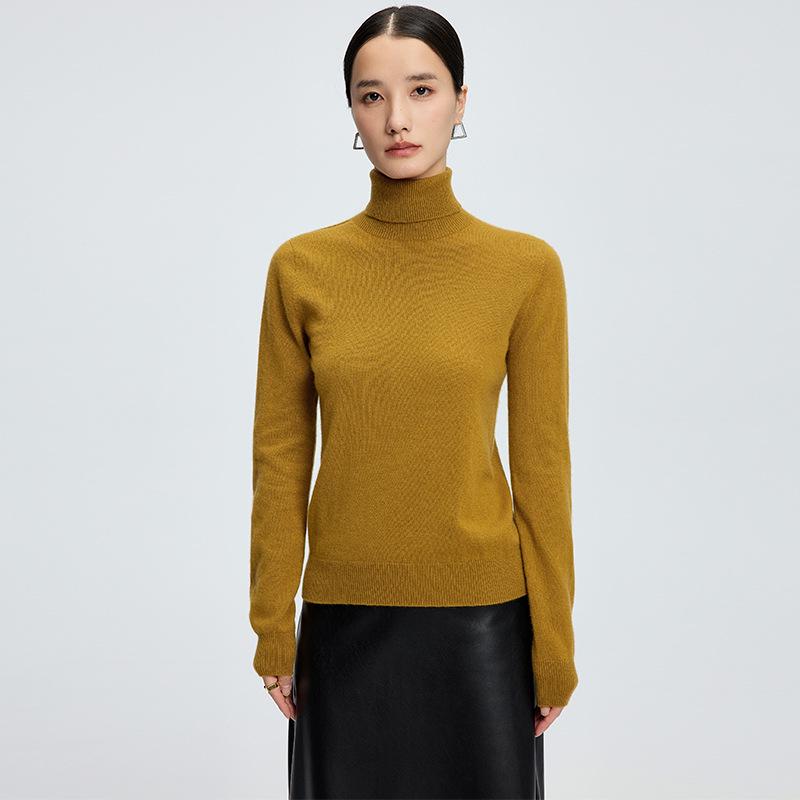 Women's Seamless High Neck Cashmere Pullover - Autumn/Winter Solid Color Base Layer Knit Sweater
