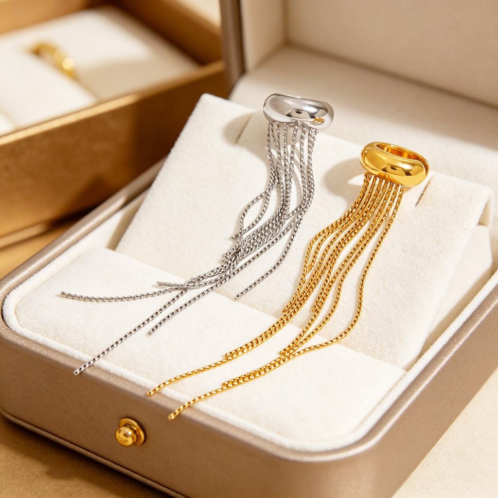 Vintage Tassel Ear Cuff Non Piercing Gold Color Long Chain Earrings for Women Fashion Stainless Steel Clip Earring Jewelry Gifts