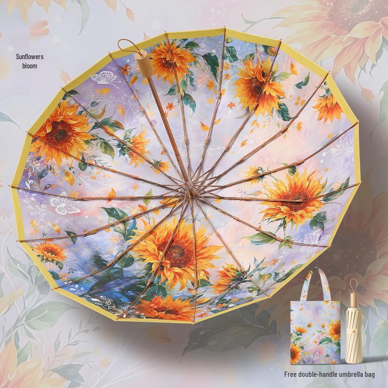 Large Retro 16-Bone Sun Umbrella: Women's Reinforced UV Protection & Sunshade