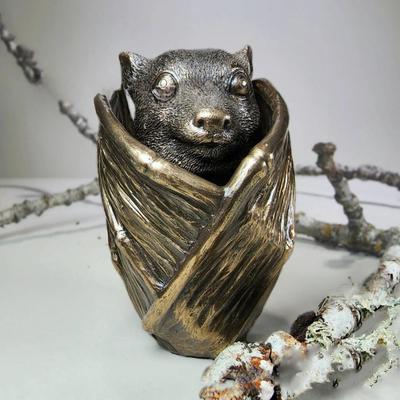 Halloween Resin Bat Secret Trinket Stash Box Sculpture Vampire Bronze Gothic Style Jewelry Box Miniature Decor Desktop Ornament