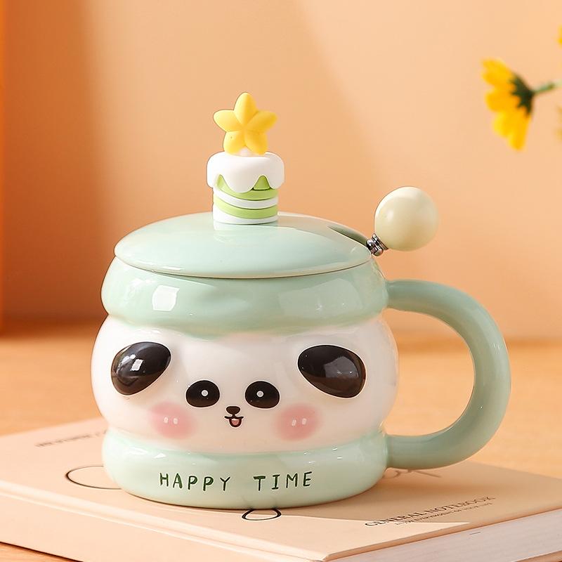 

Мультяшная кружка из керамики с крышкой и ложкой, кружка для девочки с сердечком, чашка для воды, подарок на день рождения девочки, сувенир 301-400ml