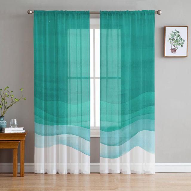Cyan Turquoise Purple Gradient Sheer Curtains For Living Room Bedroom Tulle Window Drapes For Kitchen Decoration