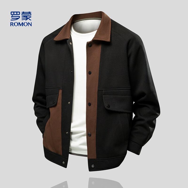 

ROMON Men s Contrast Lapel Casual Jacket 2XL