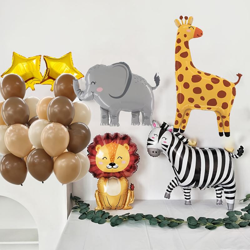 8pcs Jungle Wildlife Balloon Set 4pcs Animal Balloon (Zebra, Elephant, Giraffe, Lion) Jungle Theme Birthday Shower Decoration