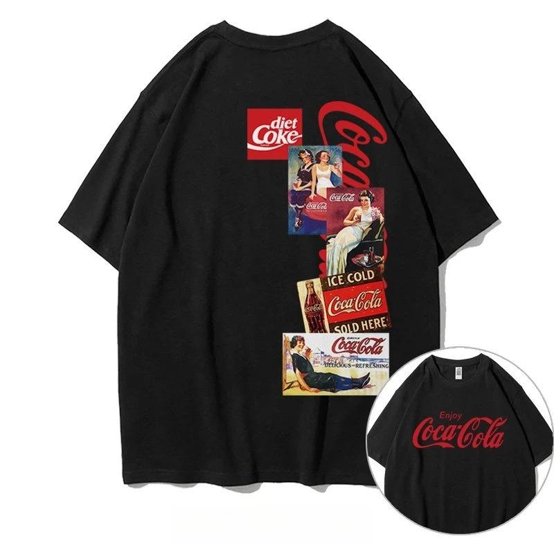 2026 Summer New Men's Women T-shirt Fashion Streetwear Coke T-shirt Unisex Astronauts Joint Design Short Sleeve Commemorative Shirt