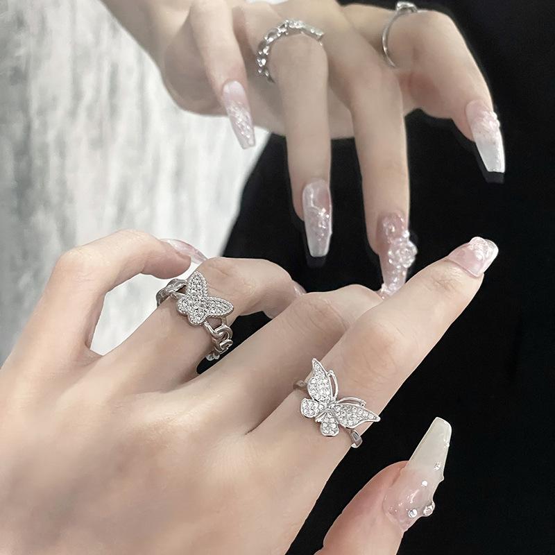 Butterfly Opening Ring Female Niche Design Advanced Cold Wind Full Diamond Zircon Personality Sweet Cool Wind Index Finger Ring