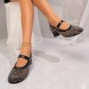 Fashion Stylish Cutout Ballet Heels Stylish New Square Toe Shallow Mouth Crystal Mesh Buckle Mary Jane Block Heel Single