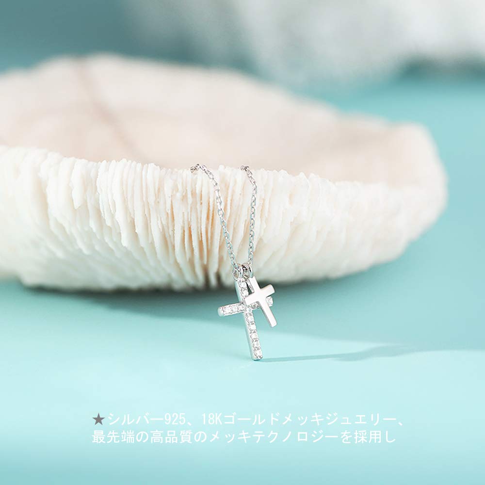 Necklace for Double Zirconia Silver Birthday Jewelry K.L.Y Women, Popular, Cross, Strand, CZ, 925, Hypoallergenic, Necklace, Accessory, Gift, Women's
