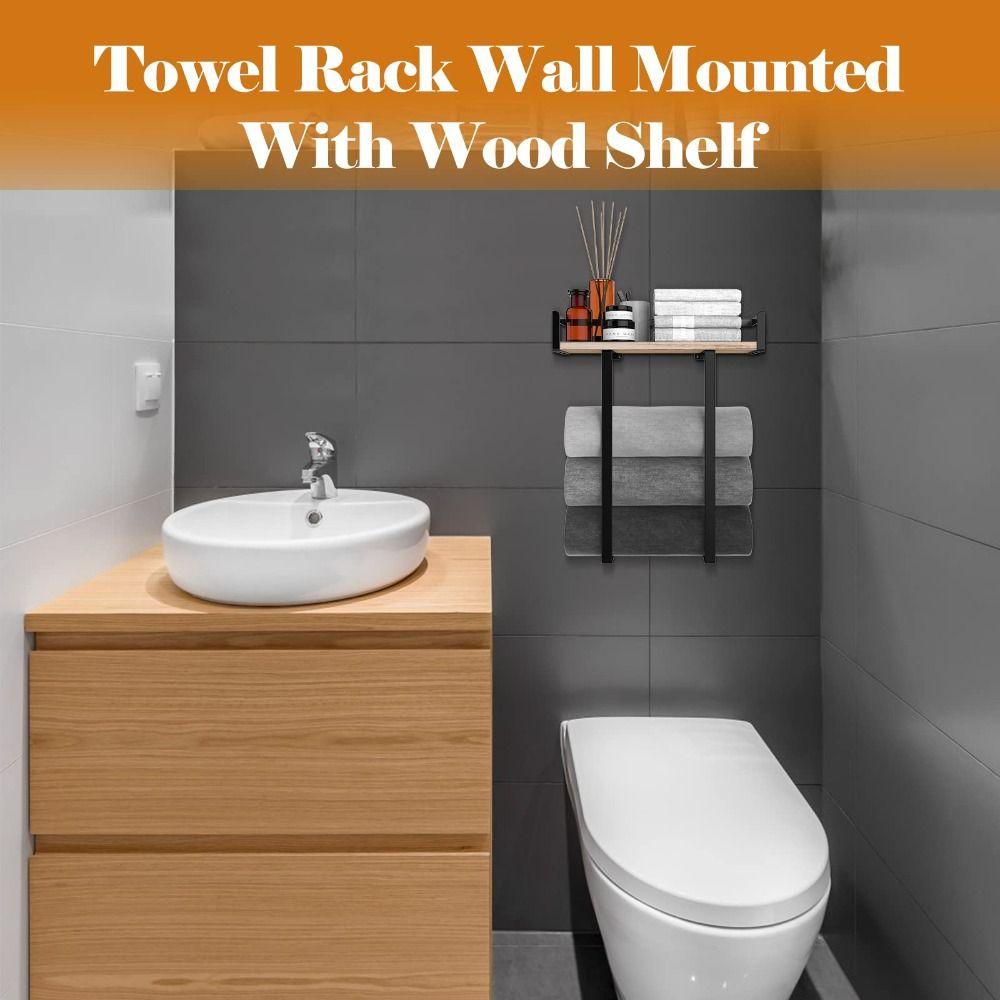 Rectangle Shape Bathroom Shelf Wood and Iron Wall Mounted Shelf Shower Shelf  Kitchen Storage