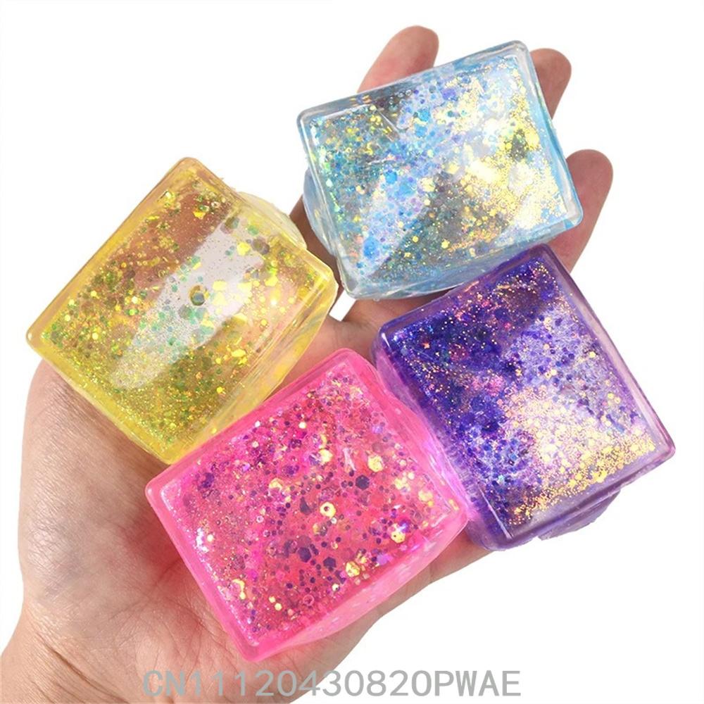 Transparent Ice Cube Sensory Fidget Toy - Soft Squeeze & Stretch Stress Relief Toy For Adults & Kids, Random Color, 1 Pack