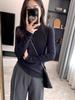 Trendy American Crew Neck Long Sleeve Slim Fit Top for Women - Autumn/Winter