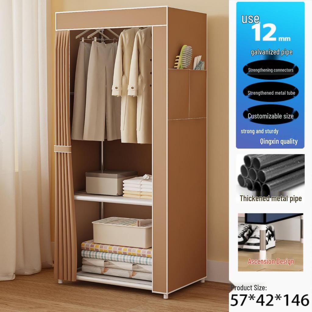 Multi-layer Wardrobe: Metal Coat Rack with Hangers & Storage Shelves for Dorms and Rentals