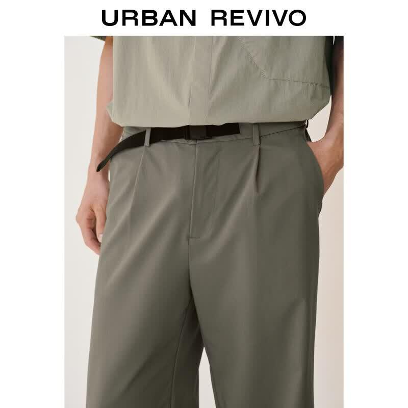 UR2026 Men's Functional Casual Pleated Belt Straight-Leg Cropped Trousers