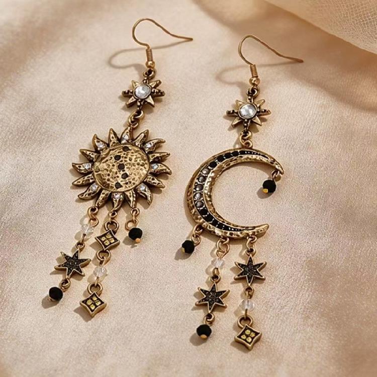 Orecchini Pendenti Bohémien Sole Luna Stella con Nappe Lunghe Accessori Gioielli Retrò Per Donne e Ragazze